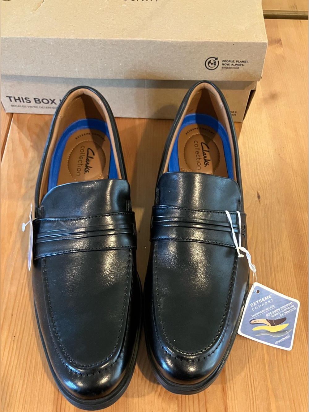 NEW Clarks Whiddon Step Black Leather Penny Loafers Extreme Comfort Size 13W